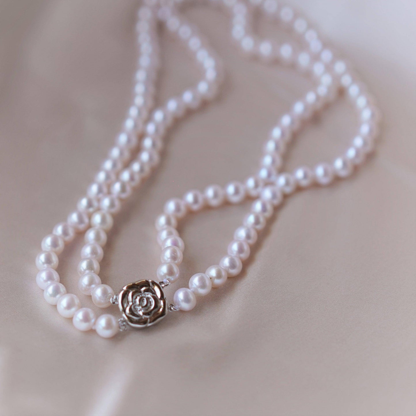 Double Strand White Freshwater Pearl Necklace 7.5-8.0mm 2