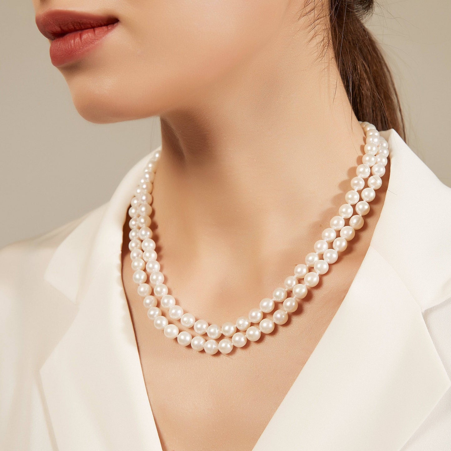 Double Strand White Freshwater Pearl Necklace 7.5-8.0mm 1