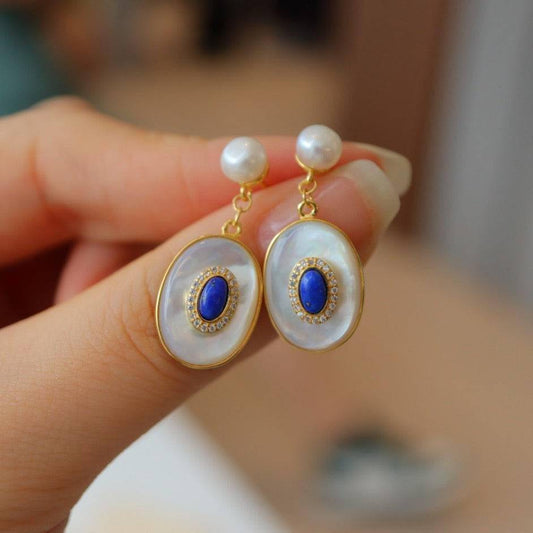 Blue Lapis Lazuli and Mother of Pearls Earrings