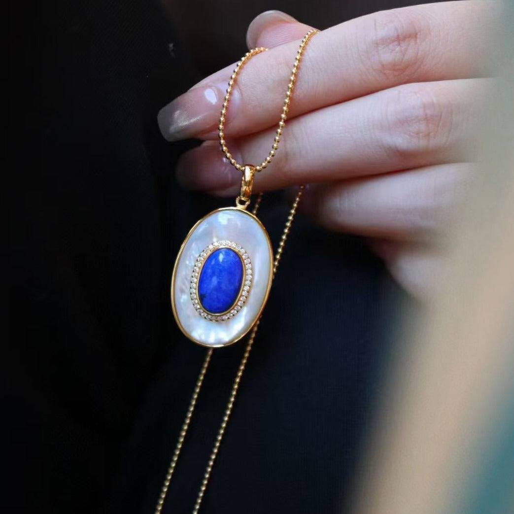 Lapis Lazuli and Mother of Pearls Pendant Necklace and Earrings