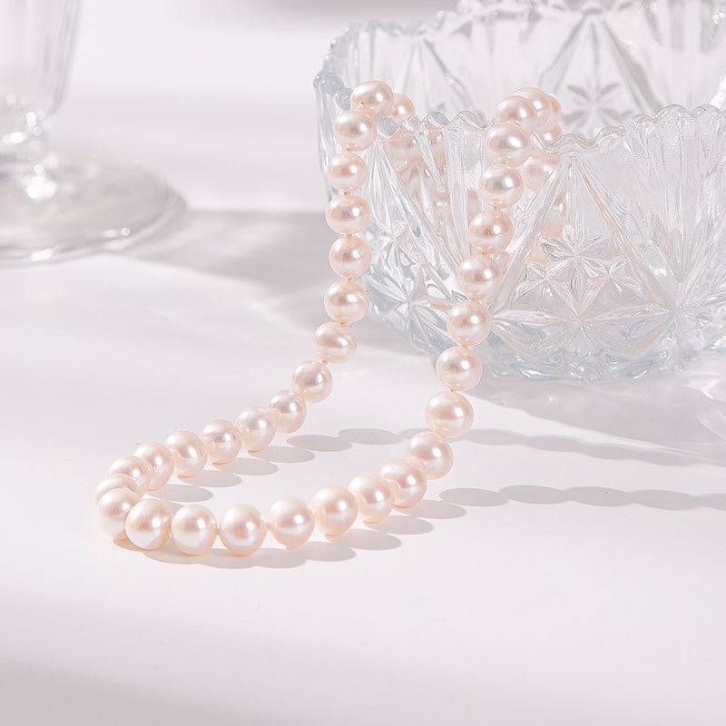 Classic Round Freshwater Pearl Necklace with Silver Clasp