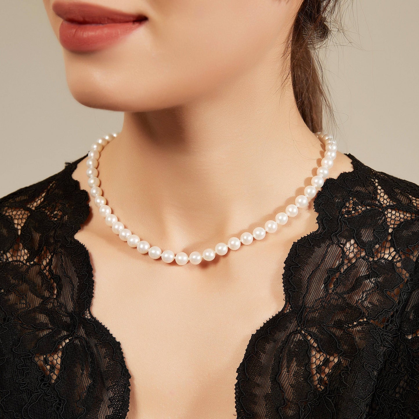 Classic Round Freshwater Pearl Necklace with Silver Clasp