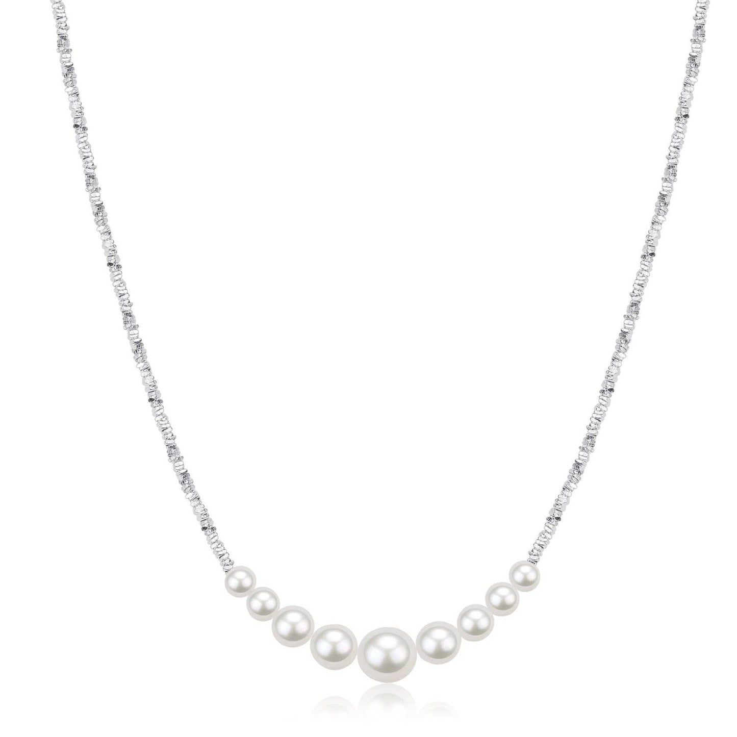 Silver Shards Necklace with Freshwater White Pearls