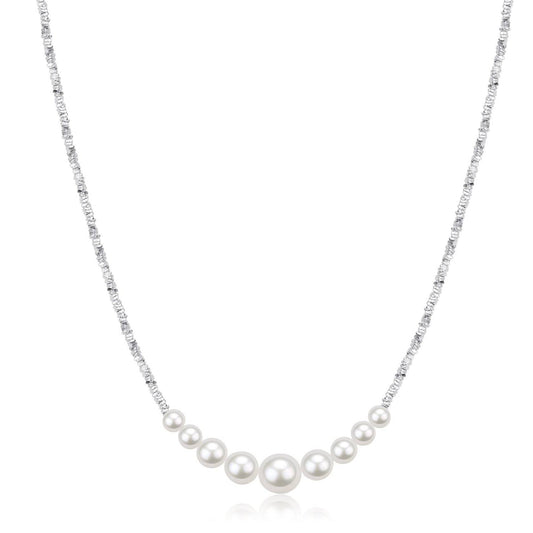 Silver Shards Necklace with Freshwater White Pearls