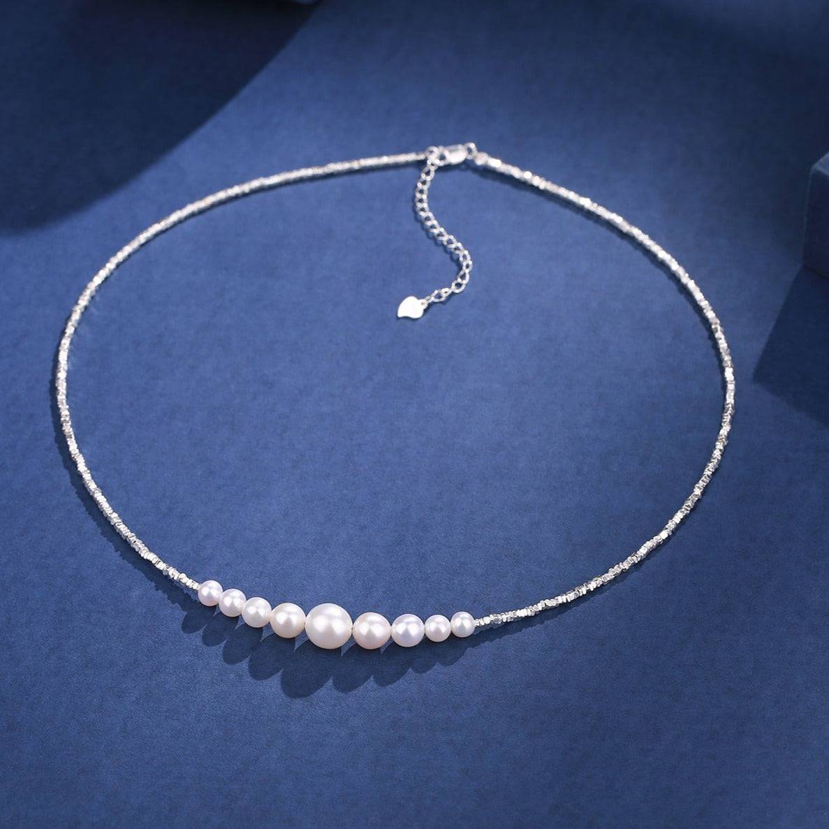 Silver Shards Necklace with Freshwater White Pearls