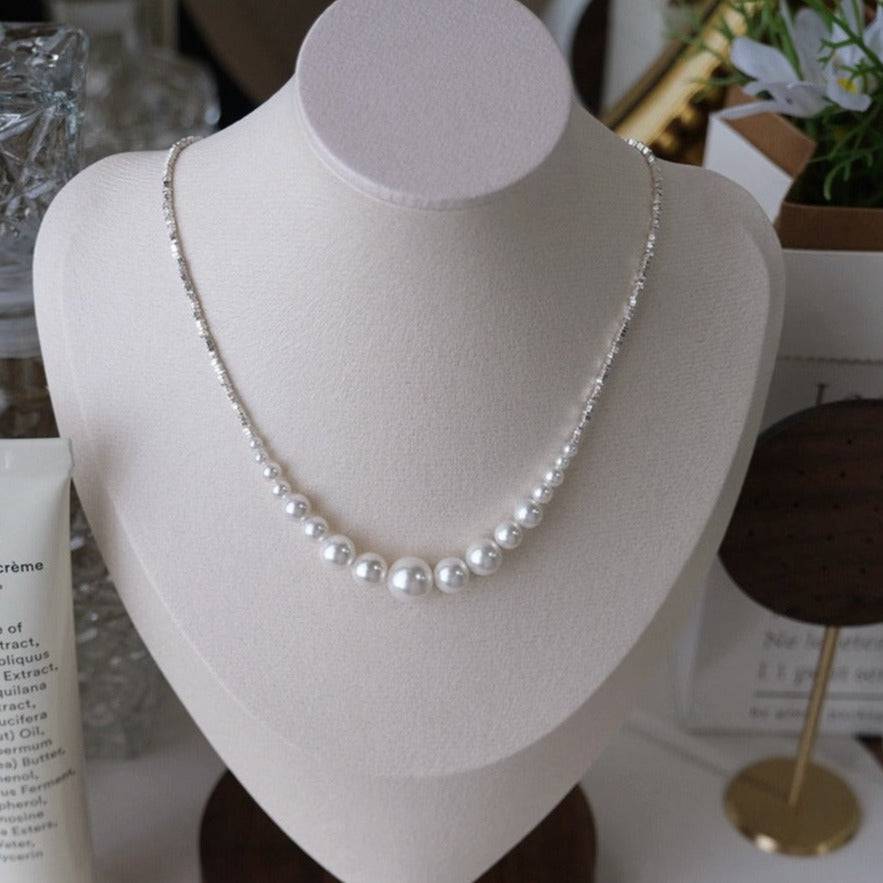 Silver Shards Necklace with Freshwater White Pearls