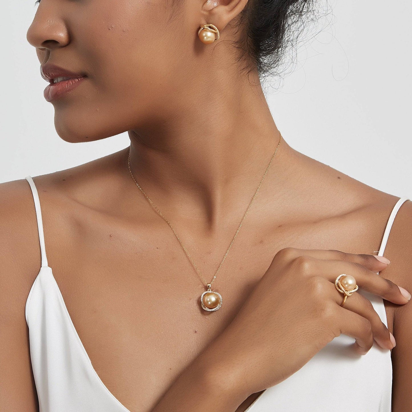 Rose Pendant Necklace with Golden South Sea Pearl and CZ