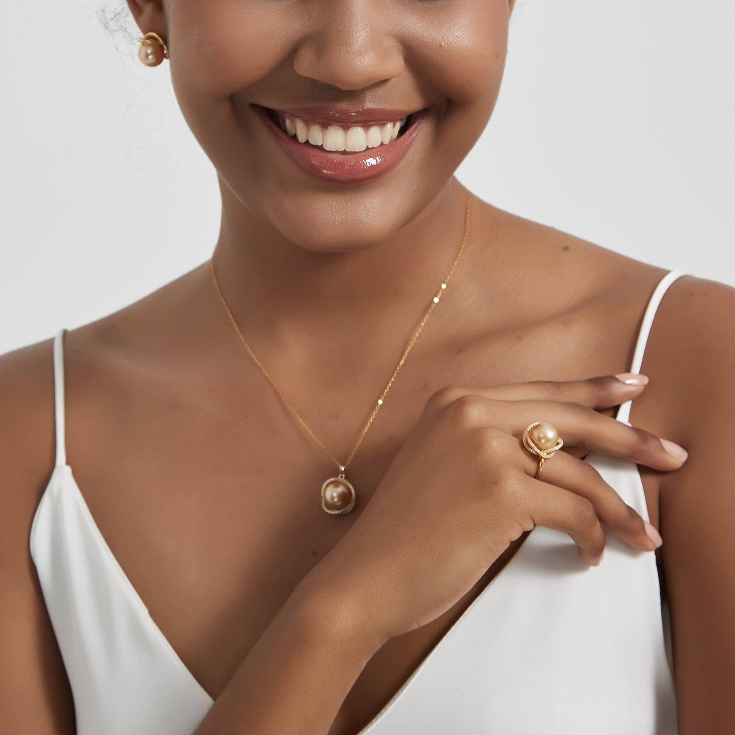 Rose Pendant Necklace with Golden South Sea Pearl and CZ