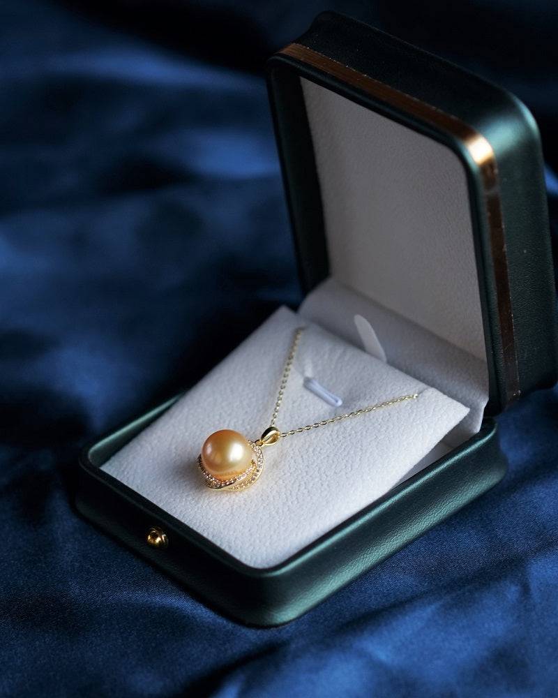 Rose Pendant Necklace with Golden South Sea Pearls and CZ