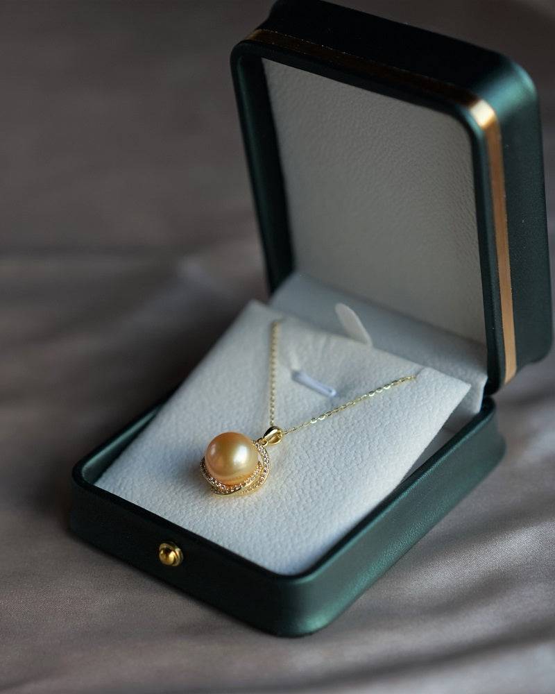 Rose Pendant Necklace with Golden South Sea Pearls and CZ