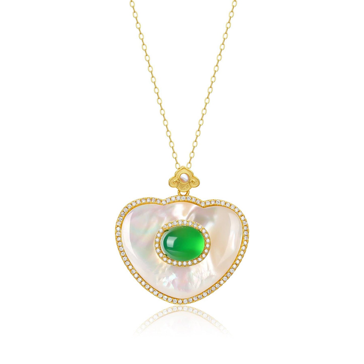 Green Onyx and Mother of Pearls Pendant Necklace 2