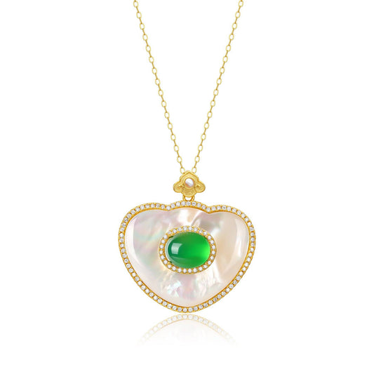 Green Onyx and Mother of Pearls Pendant Necklace 2