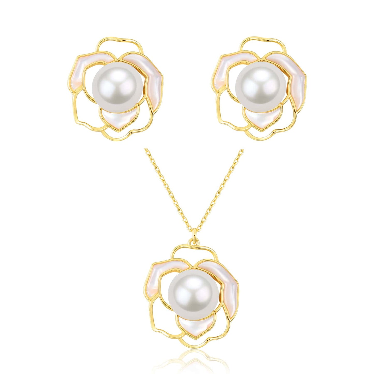 White Mother of Pearls Necklace in Gold Vermeil