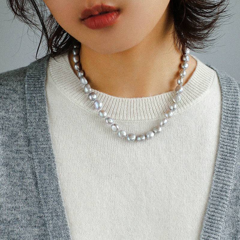 Grey Freshwater Pearl Baroque Style Necklace 2