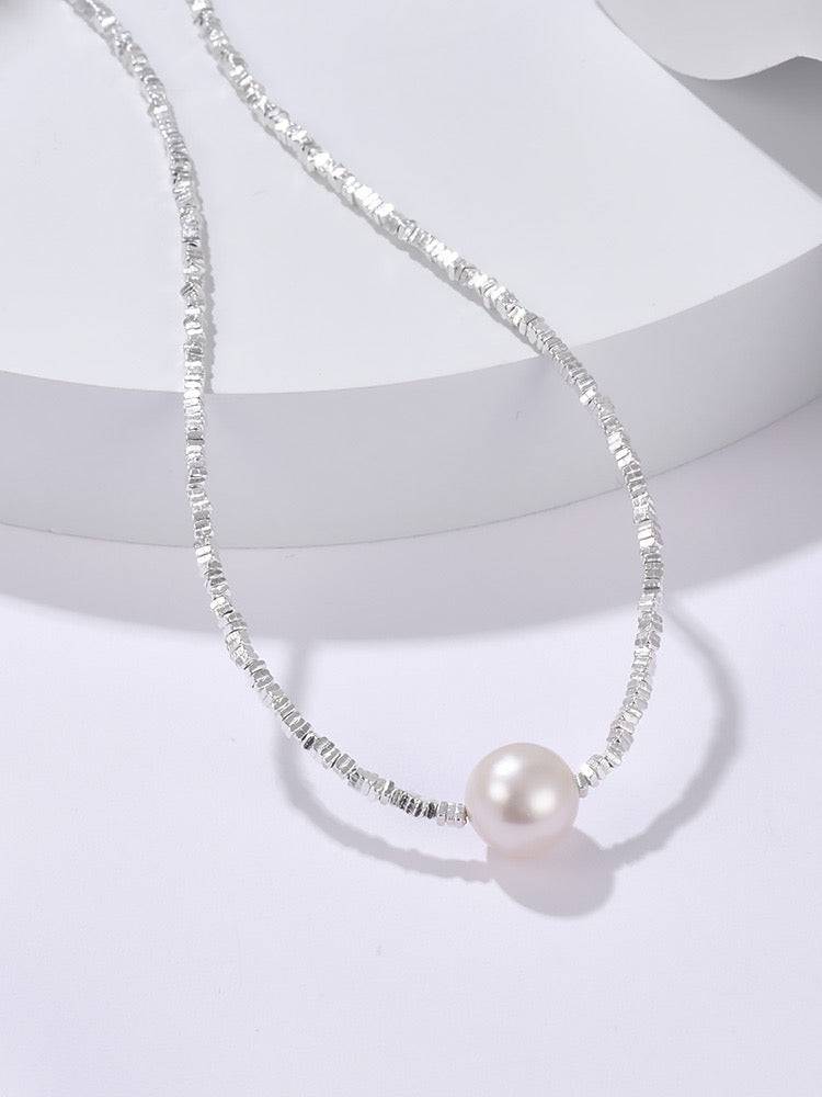 Freshwater Pearl and Silver Shards Pendant Necklace