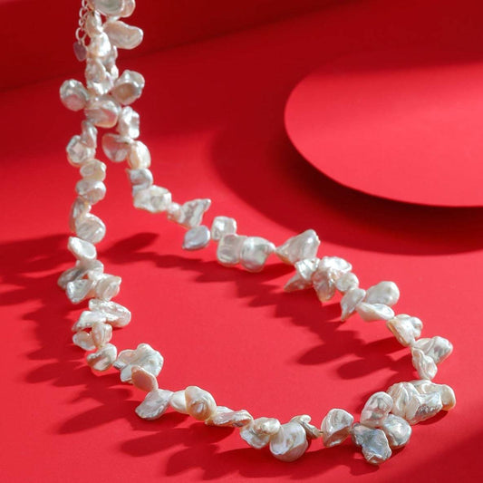 White Keshi Petal Design Pearl Necklace