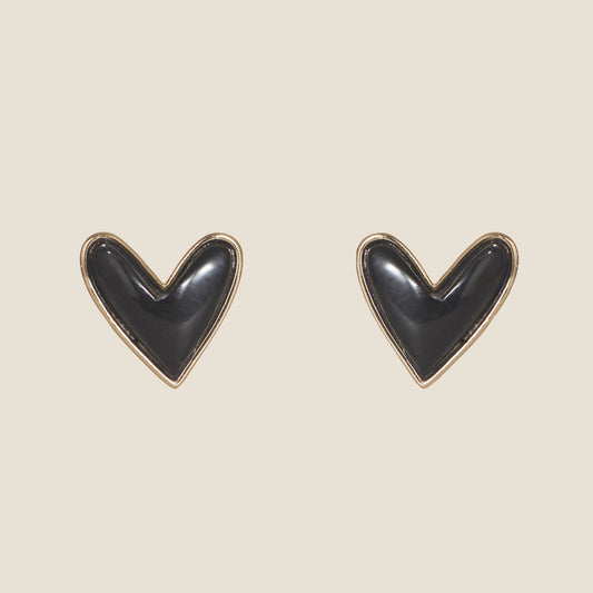 Onyx Heart Shaped Stud Earrings