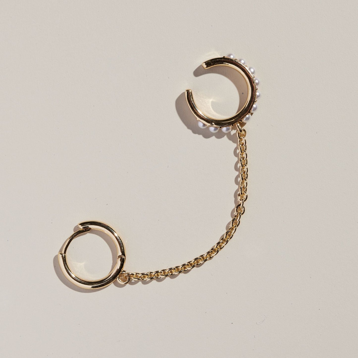 Pearl Chain Huggie Earrings with Cuff Design