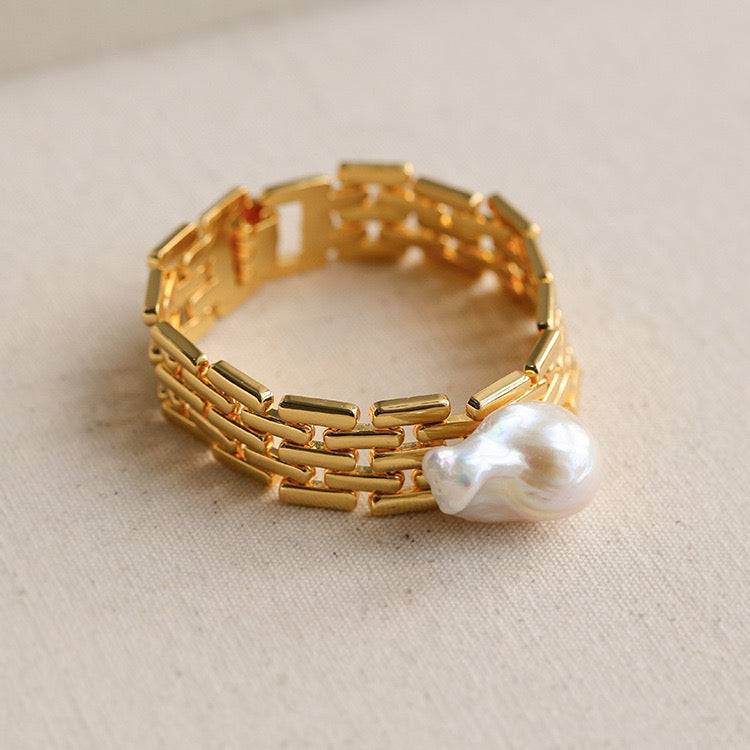 Long Tassel Baroque Pearl Watch Chain Bracelet