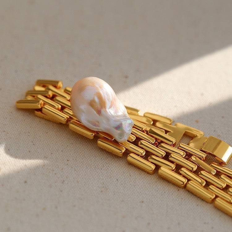 Long Tassel Baroque Pearl Watch Chain Bracelet