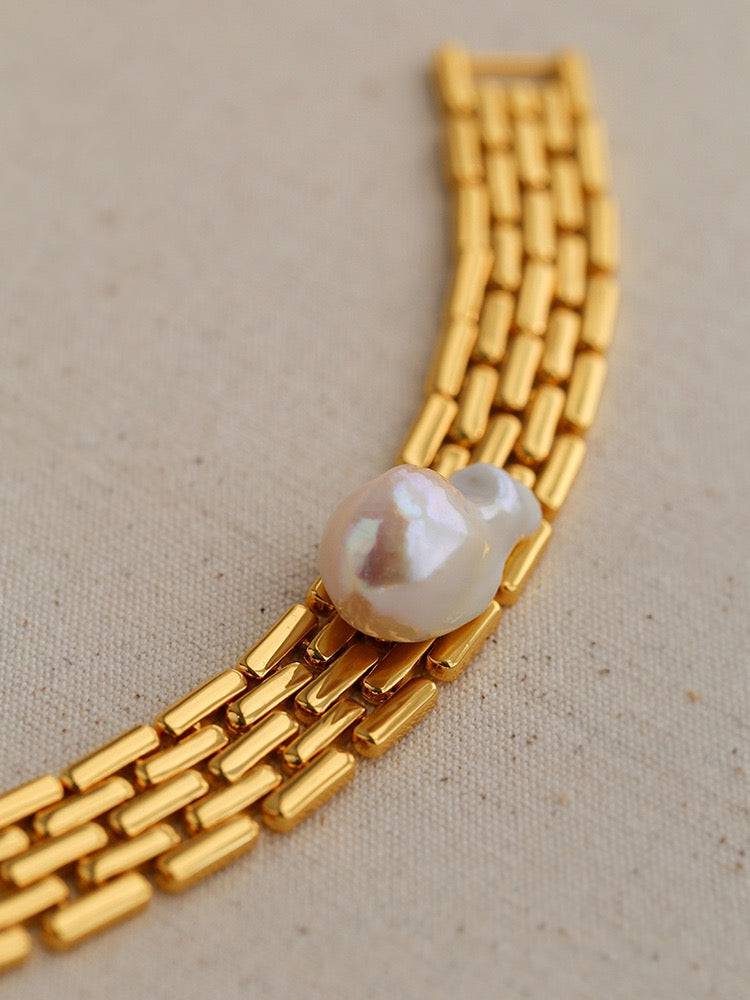 Long Tassel Baroque Pearl Watch Chain Bracelet