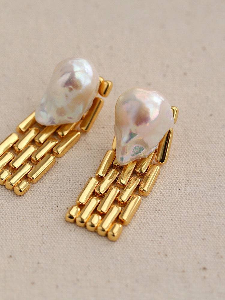 Long Tassel Baroque Pearl Earrings for Women