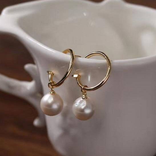 Elegant Baroque Pearl Hoop Earrings in Classic Style