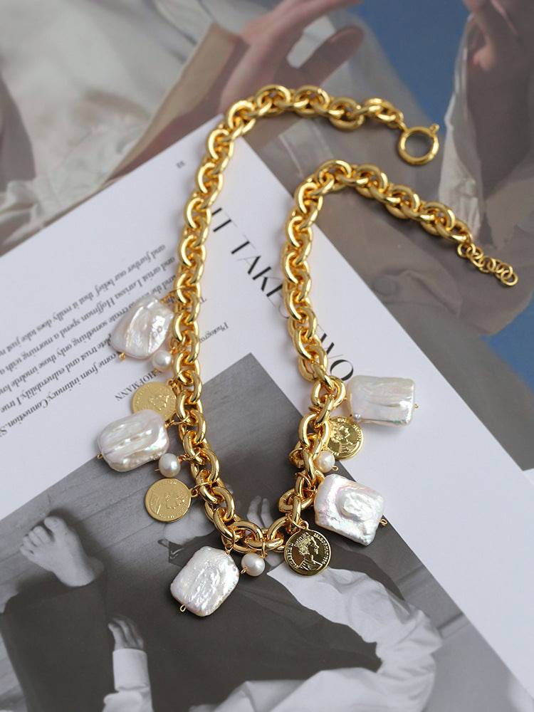 Baroque Pearl Necklace with Coin Petals