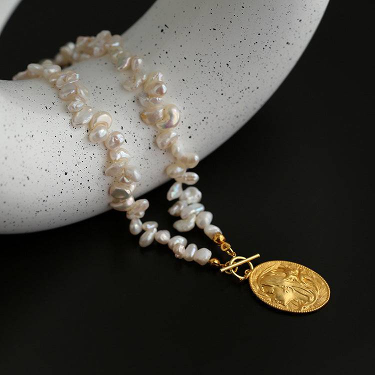 Gold Coin Pearl Necklace and Earrings Set