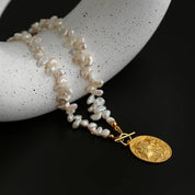 Oval Goddess Gold Coin Pearl Necklace and Earrings (Purchase Individually)