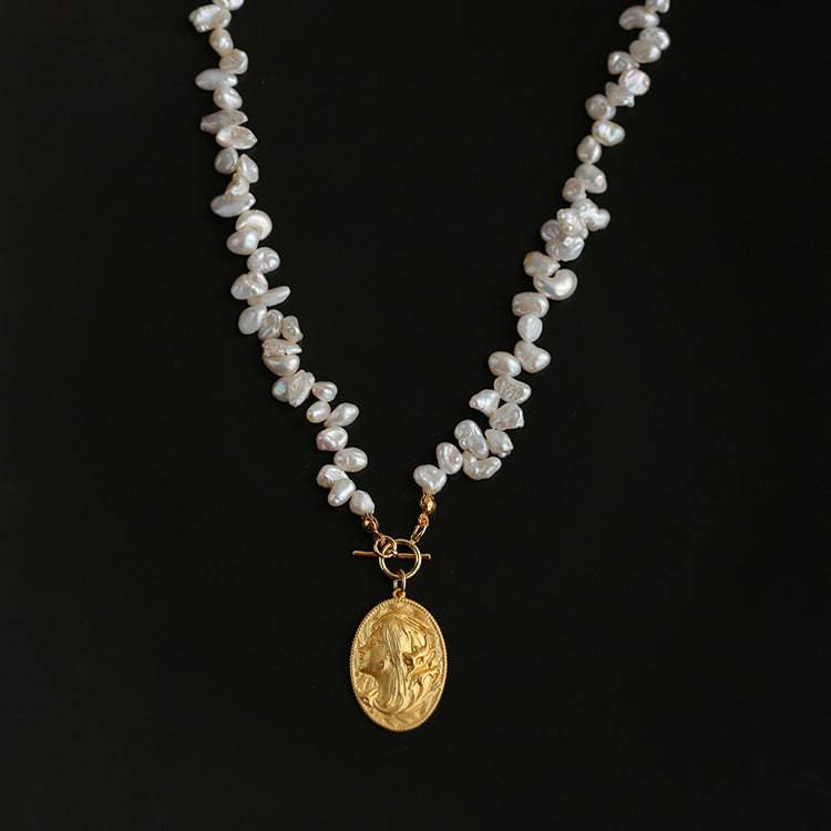 Gold Coin Pearl Necklace and Earrings Set