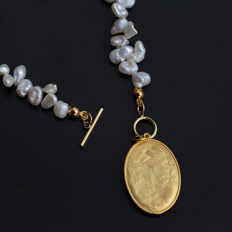 Gold Coin Pearl Necklace and Earrings Set