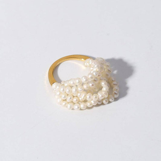 Rice Pearl Multi-Layer Cluster Ring Design