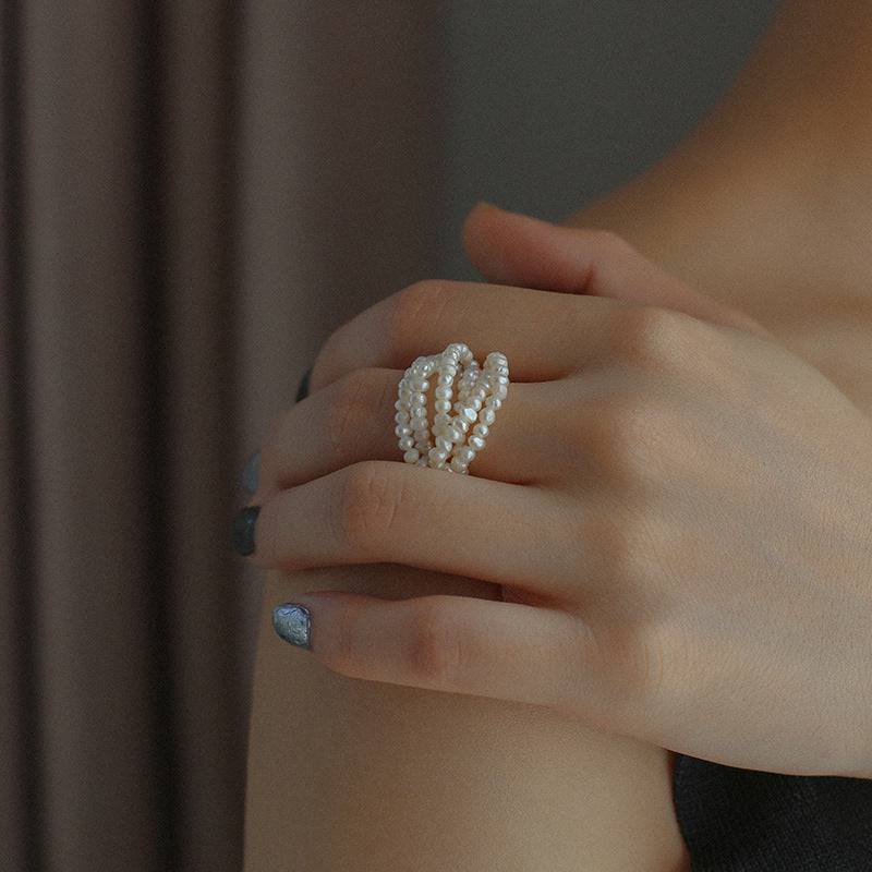 Rice Pearl Multi-Layer Cluster Ring Design