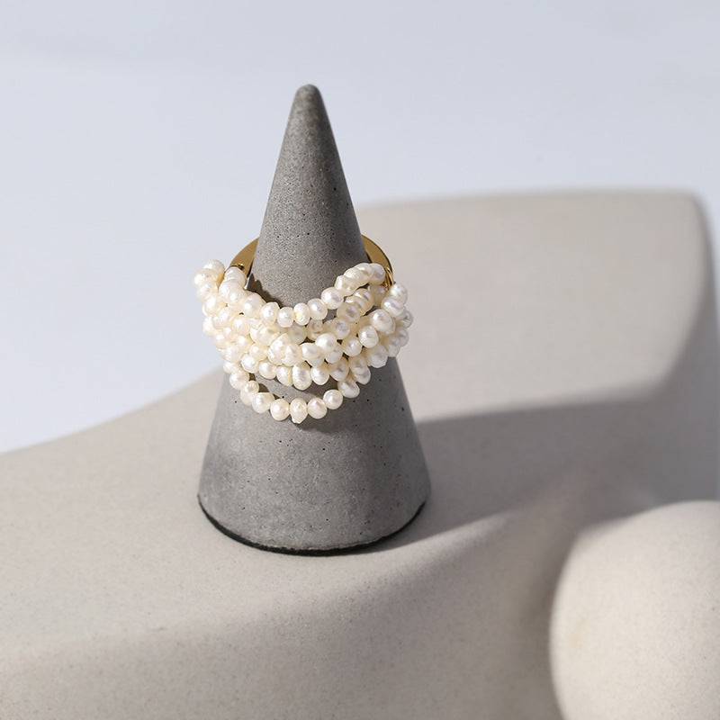 Rice Pearl Multi-Layer Cluster Ring Design