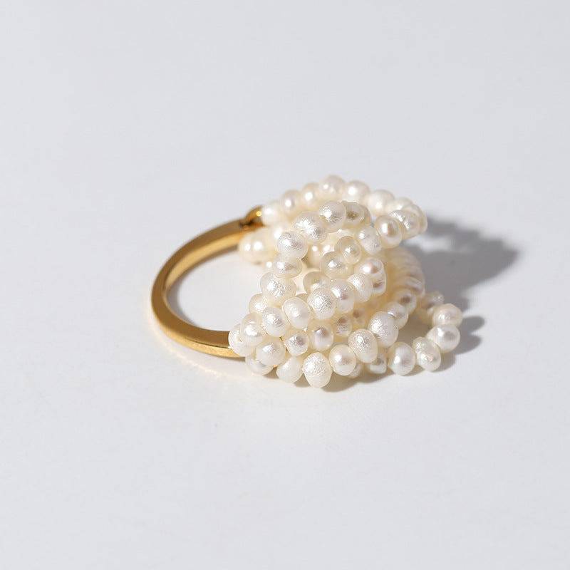 Rice Pearl Multi-Layer Cluster Ring Design