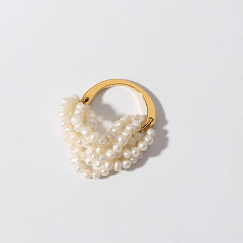 Rice Pearl Multi-Layer Cluster Ring Design