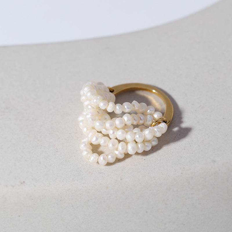 Rice Pearl Multi-Layer Cluster Ring Design