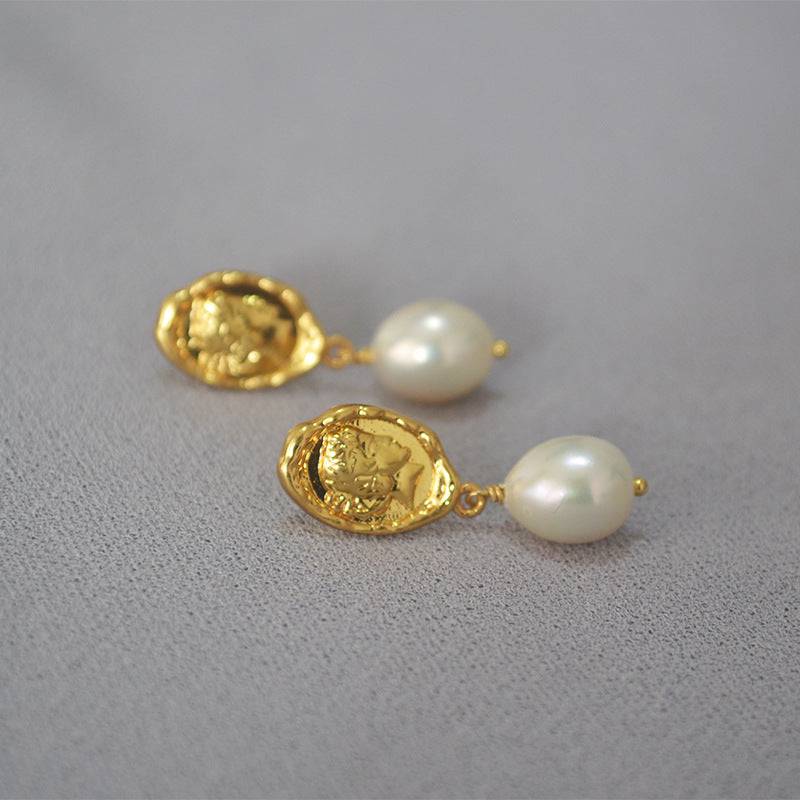 Gold Freshwater Pearl Face Coin Earrings