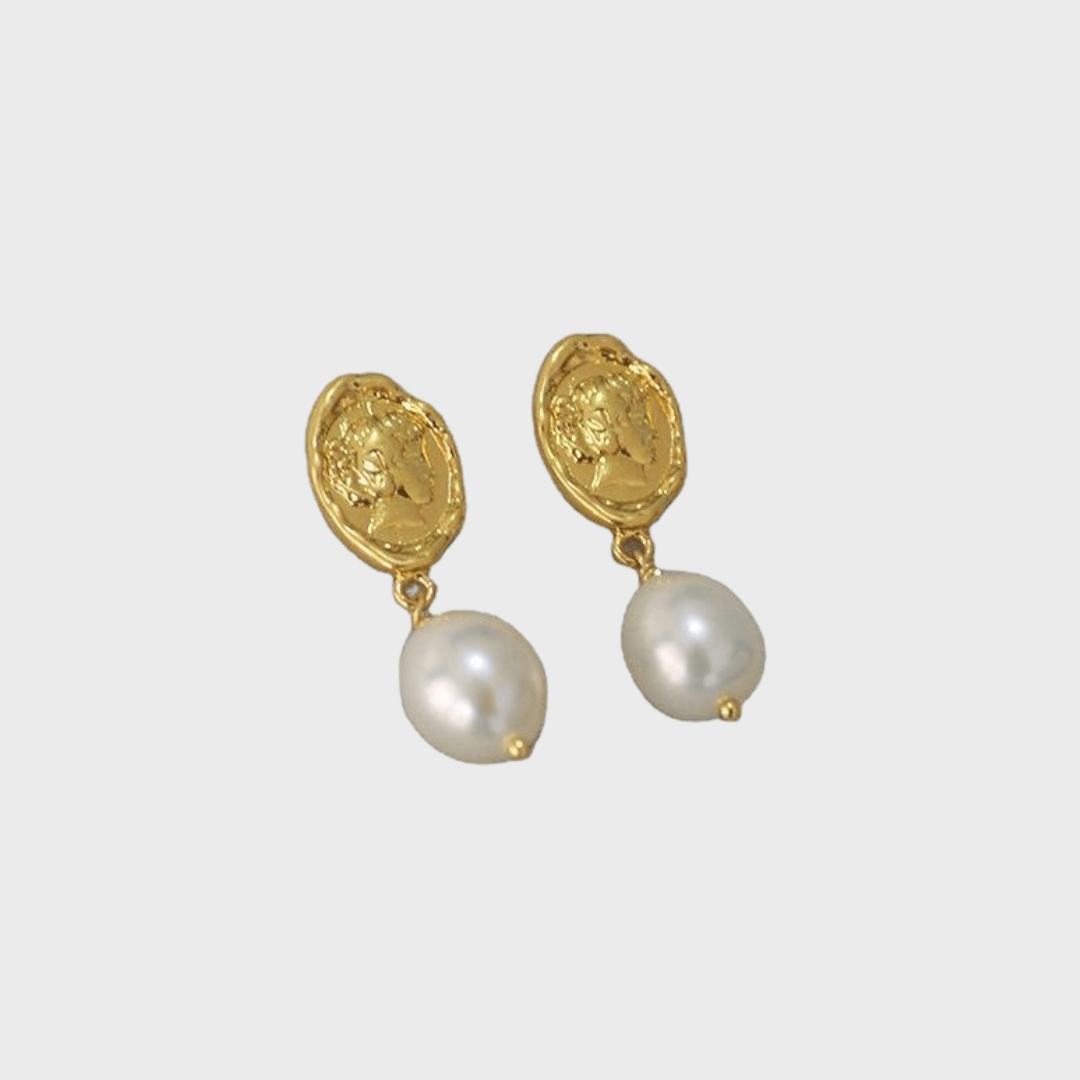 Gold Freshwater Pearl Face Coin Earrings