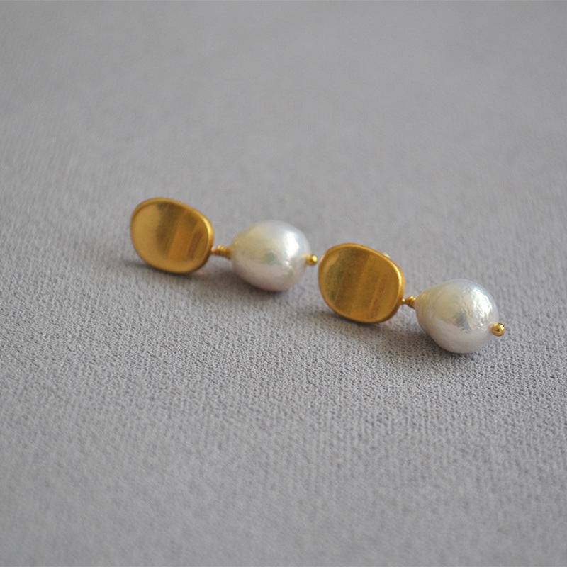 Baroque Pearl Earrings in Gold Color