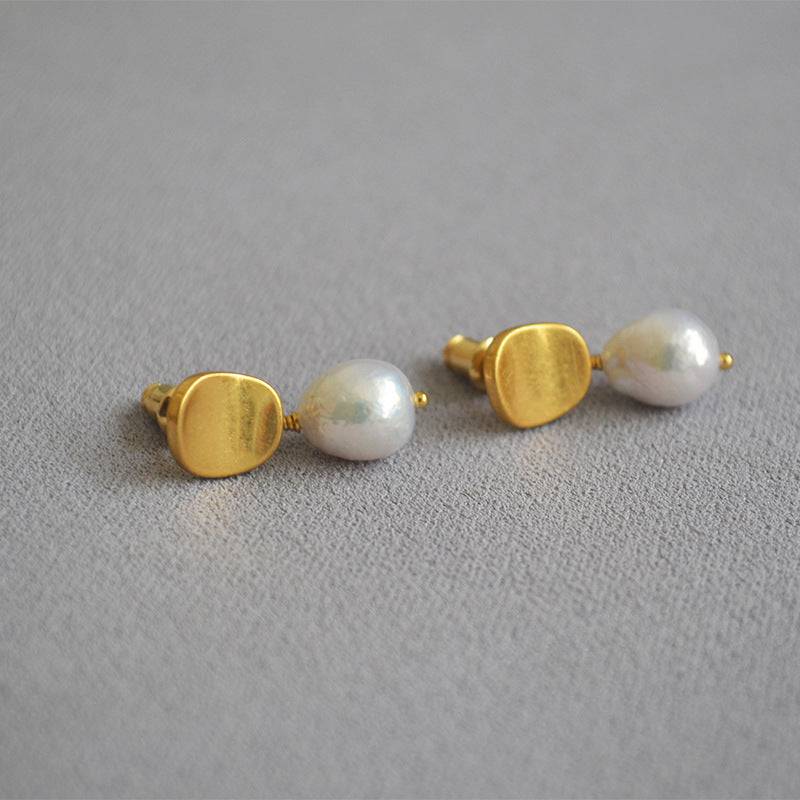 Baroque Pearl Earrings in Gold Color