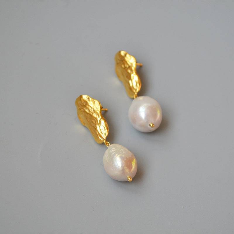 Baroque Pearl Long Drop Gold Earrings