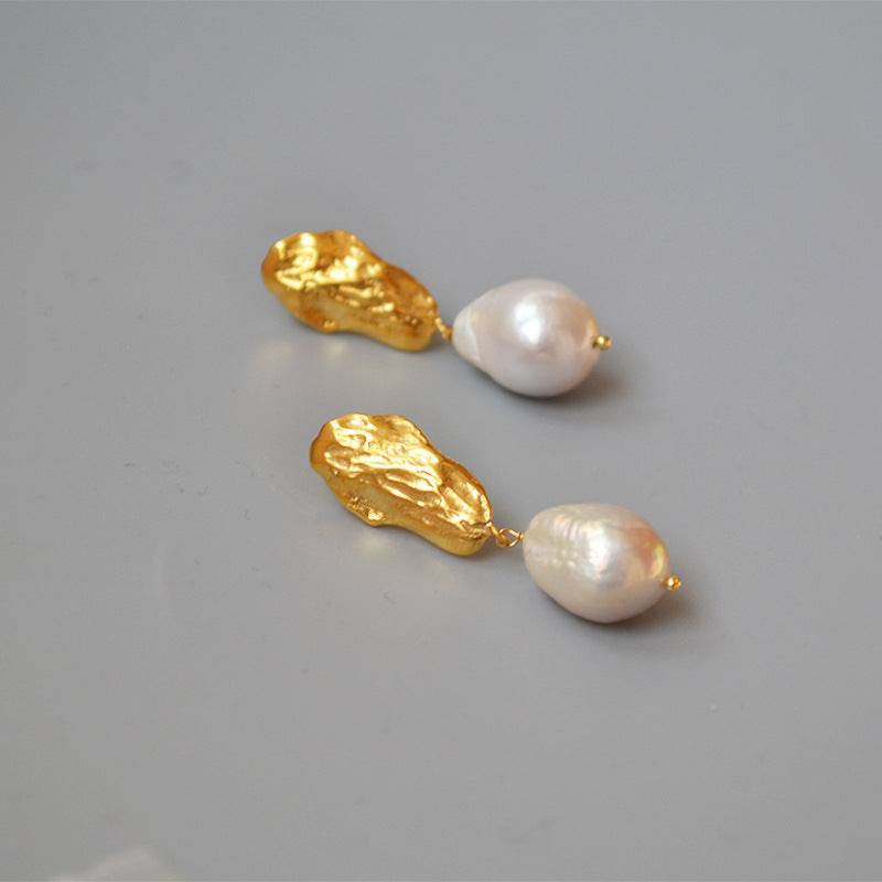 Baroque Pearl Long Drop Gold Earrings