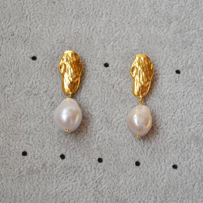 Baroque Pearl Long Drop Gold Earrings