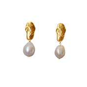 Long Drop Gold Baroque Pearl Earrings