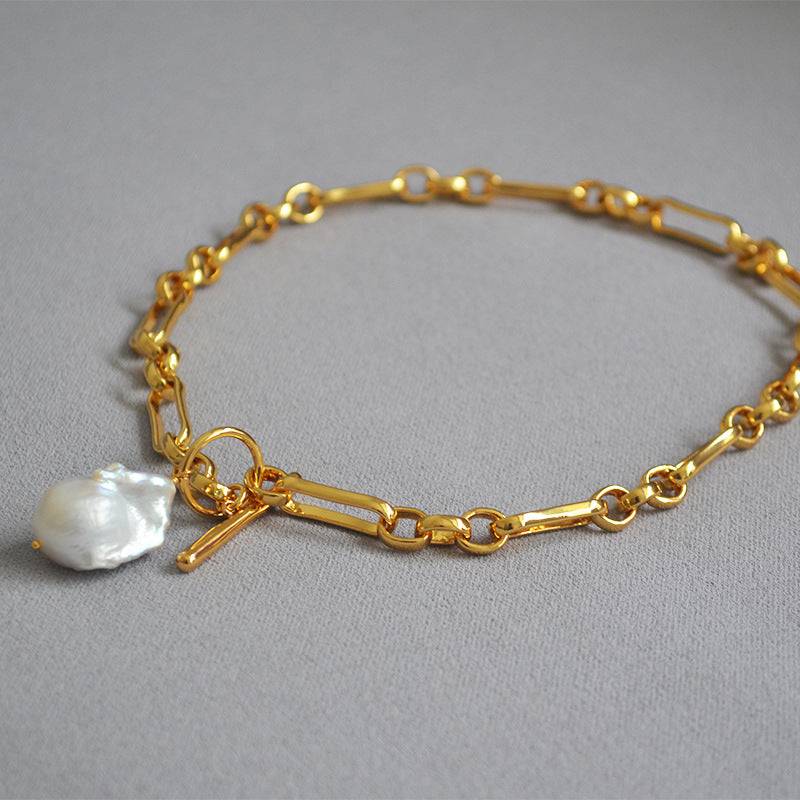 Gold Chain Necklace with Baroque Pearls