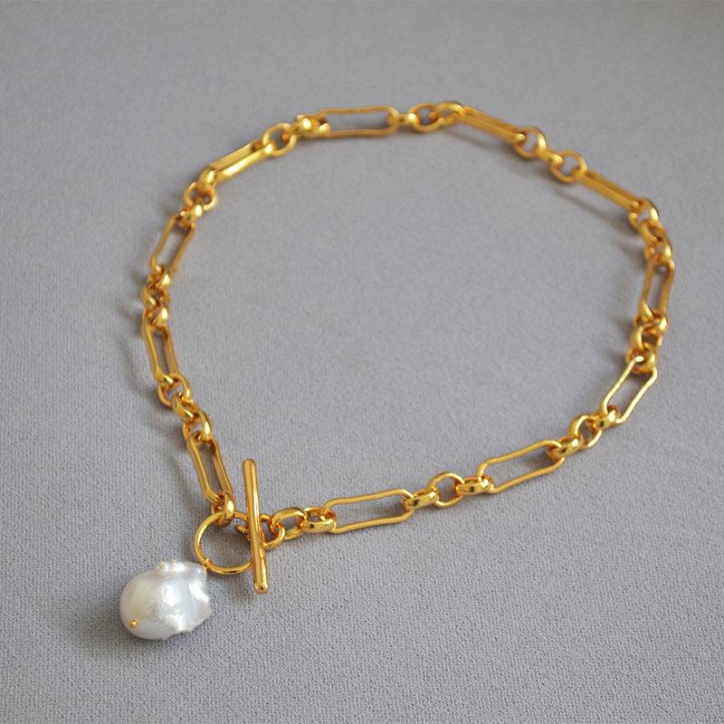 Gold Chain Necklace with Baroque Pearls