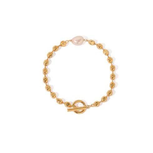 Gold Beaded Pearl Necklace & Bracelet (Purchase Individually)