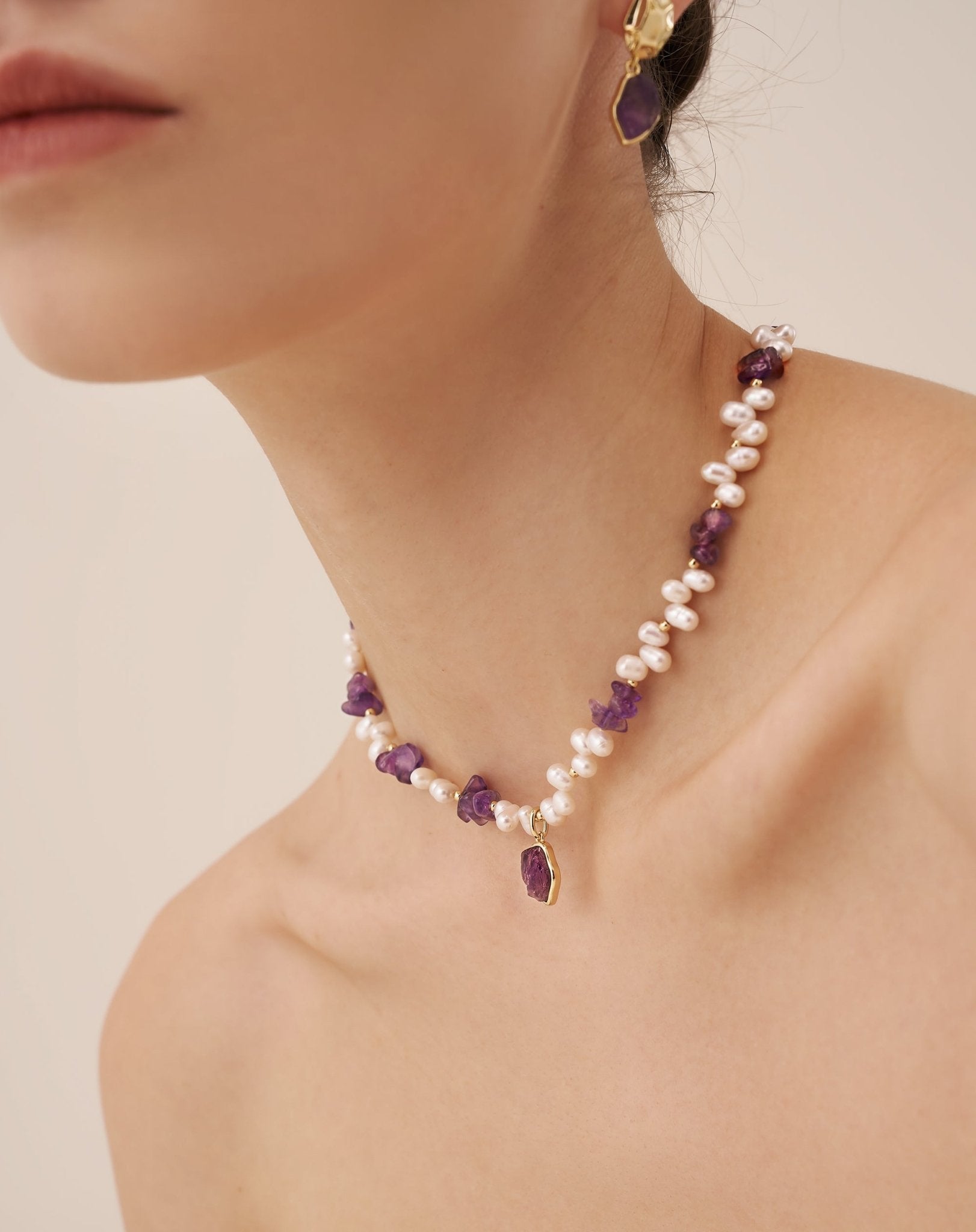 Raw Amethyst Pearl Necklace